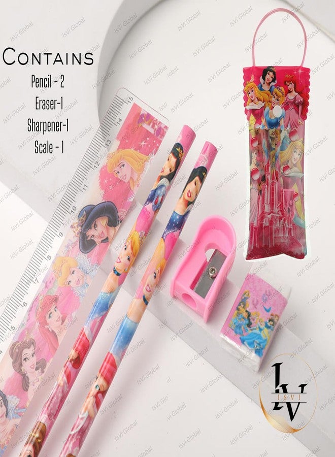 Isvi Cartoon Theme Stationery Set for Kids (Pack of 6) - Includes 2 Pencils, Eraser, Sharpener, Scale in Reusable Handle Pack - Birthday Return Gift, Party Favor, School Supplies for Boys & Girls - Image 4